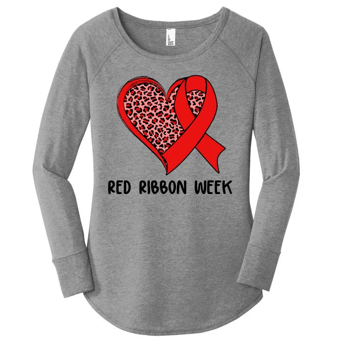 Red Ribbon Awareness Week Leopard Print Heart Women's Perfect Tri Tunic Long Sleeve Shirt