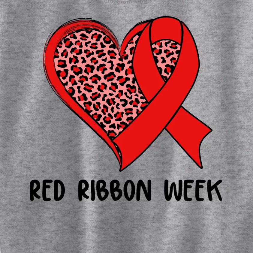 Red Ribbon Awareness Week Leopard Print Heart Kids Sweatshirt