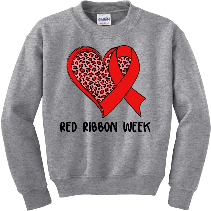 Red Ribbon Awareness Week Leopard Print Heart Kids Sweatshirt