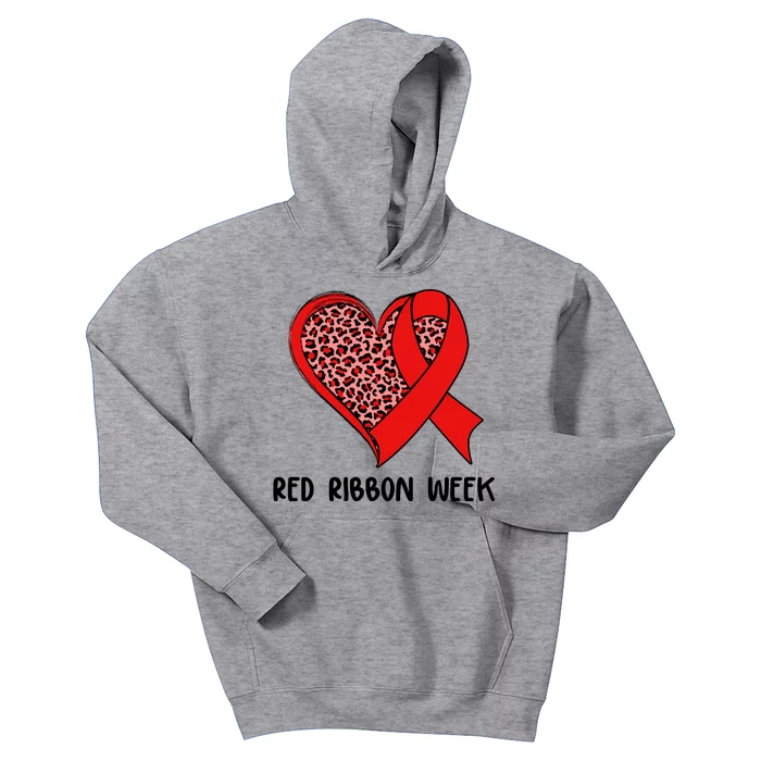 Red Ribbon Awareness Week Leopard Print Heart Kids Hoodie