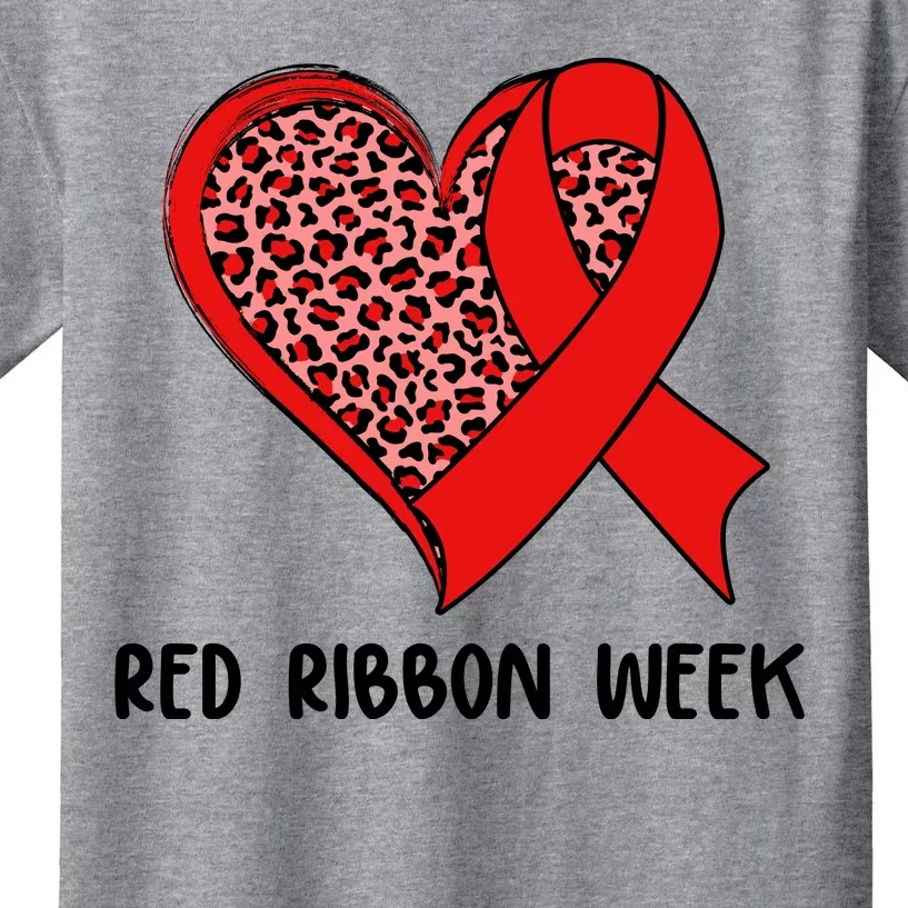 Red Ribbon Awareness Week Leopard Print Heart Kids T-Shirt