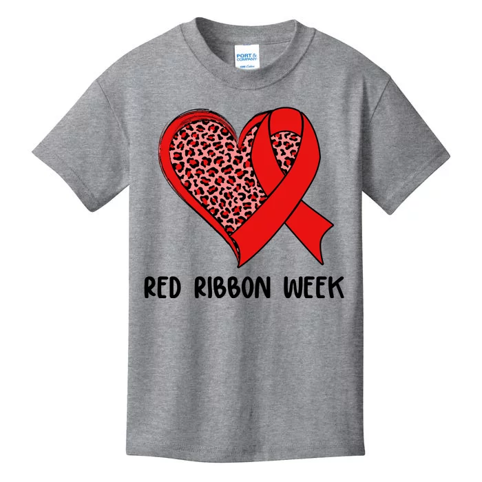 Red Ribbon Awareness Week Leopard Print Heart Kids T-Shirt