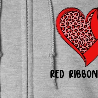 Red Ribbon Awareness Week Leopard Print Heart Full Zip Hoodie