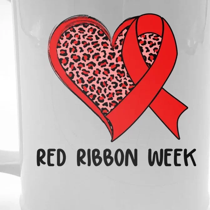 Red Ribbon Awareness Week Leopard Print Heart Front & Back Beer Stein