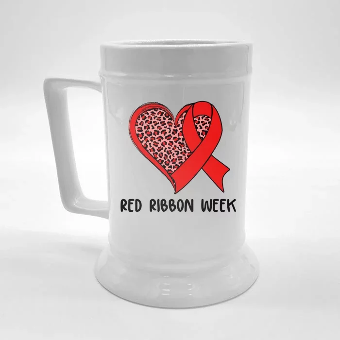 Red Ribbon Awareness Week Leopard Print Heart Front & Back Beer Stein