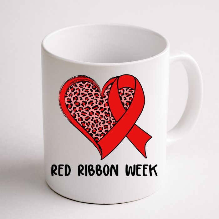 Red Ribbon Awareness Week Leopard Print Heart Front & Back Coffee Mug