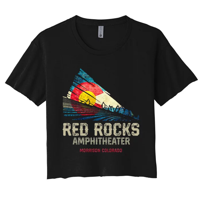 Red Rocks Amphitheater Colorado C State Flag Women's Crop Top Tee