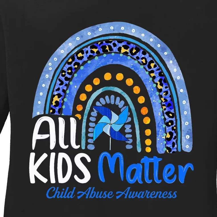 Retro Rainbow All KidsMatter Pinwheel Child Abuse Awareness Ladies Long Sleeve Shirt