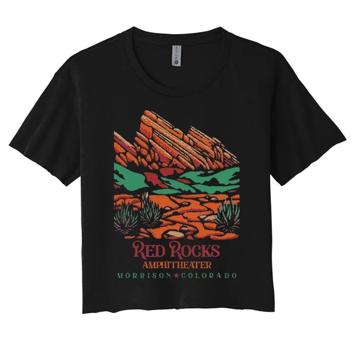 Red Rocks Amphitheater Morrison Colorado Poster Art Women's Crop Top Tee