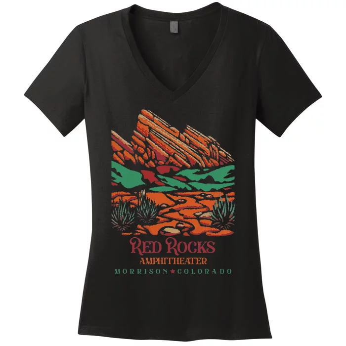 Red Rocks Amphitheater Morrison Colorado Poster Art Women's V-Neck T-Shirt