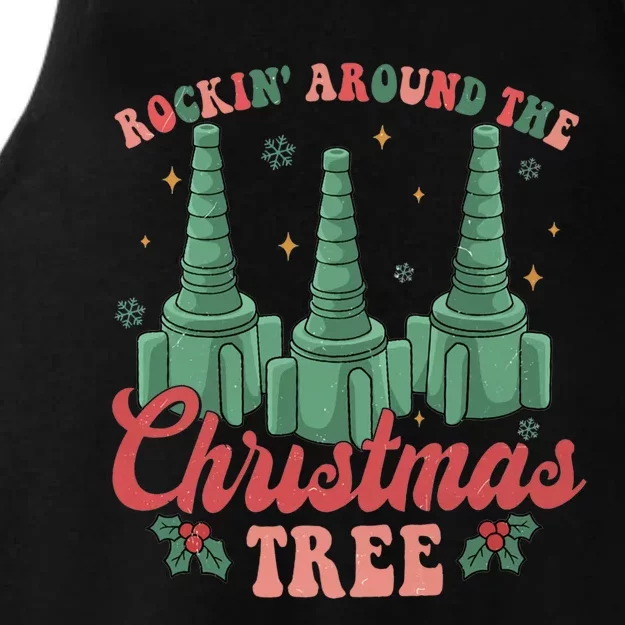 Retro Rockin Around The Christmas Tree Respiratory Therapist Gift Ladies Tri-Blend Wicking Tank