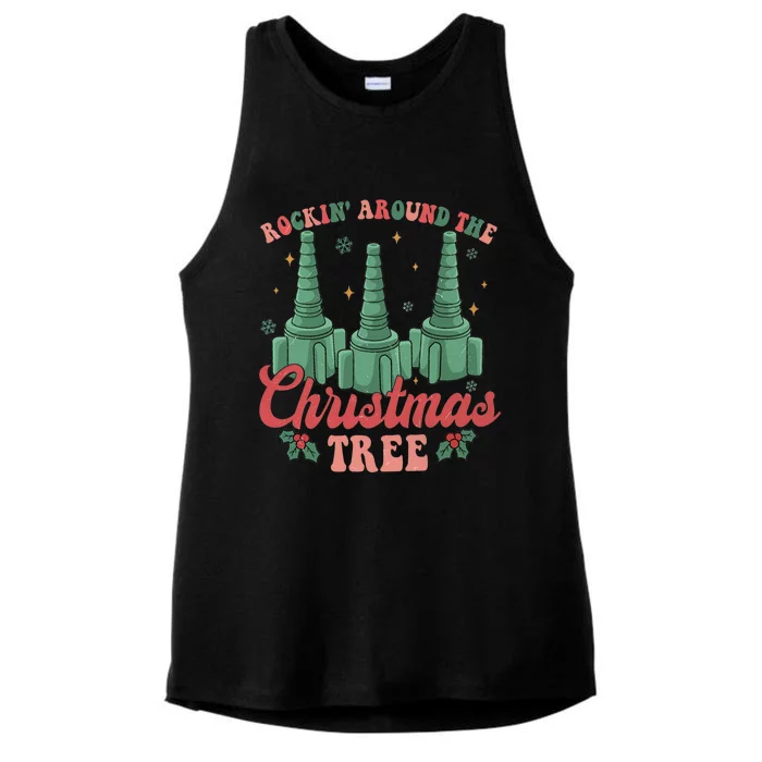 Retro Rockin Around The Christmas Tree Respiratory Therapist Gift Ladies Tri-Blend Wicking Tank