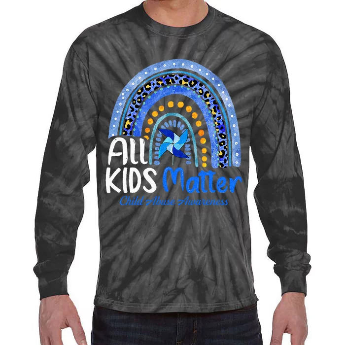 Retro Rainbow All Matter Pinwheel Child Abuse Awareness Tie-Dye Long Sleeve Shirt