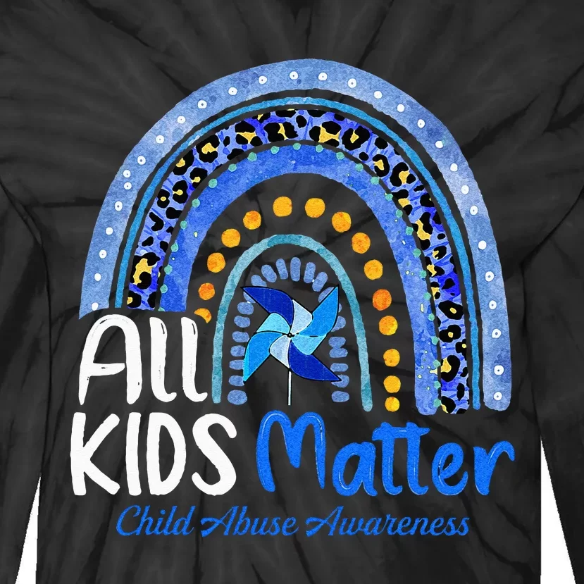 Retro Rainbow All Matter Pinwheel Child Abuse Awareness Tie-Dye Long Sleeve Shirt