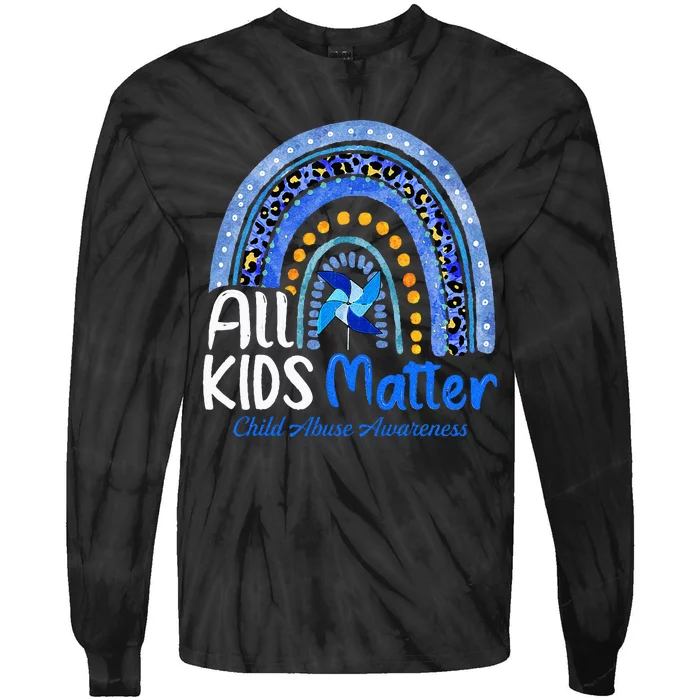 Retro Rainbow All Matter Pinwheel Child Abuse Awareness Tie-Dye Long Sleeve Shirt