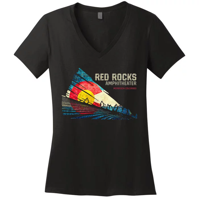 Red Rocks Amphitheater Colorado C State Flag Women's V-Neck T-Shirt