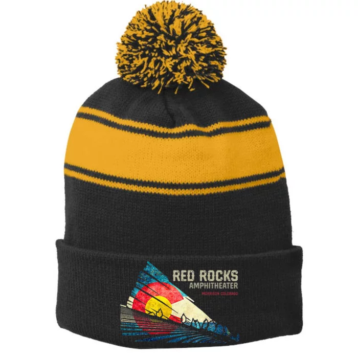 Red Rocks Amphitheater Colorado C State Flag Stripe Pom Pom Beanie