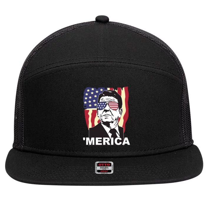 Ronald Reagan America Meriited Sta Flag Funny Unsates Hoodie 7 Panel Mesh Trucker Snapback Hat