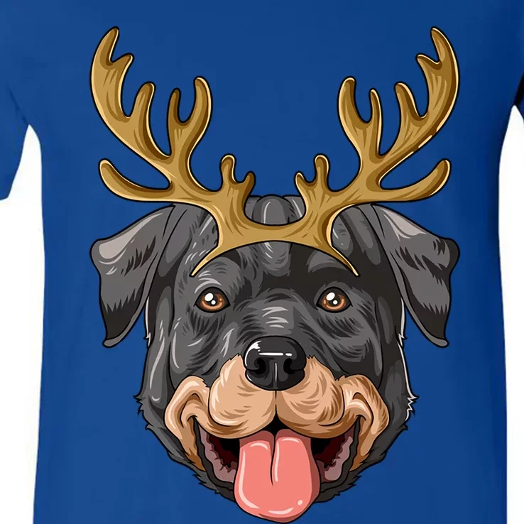 Rottweiler Reindeer Antlers Christmas Rottweiler Gift V-Neck T-Shirt