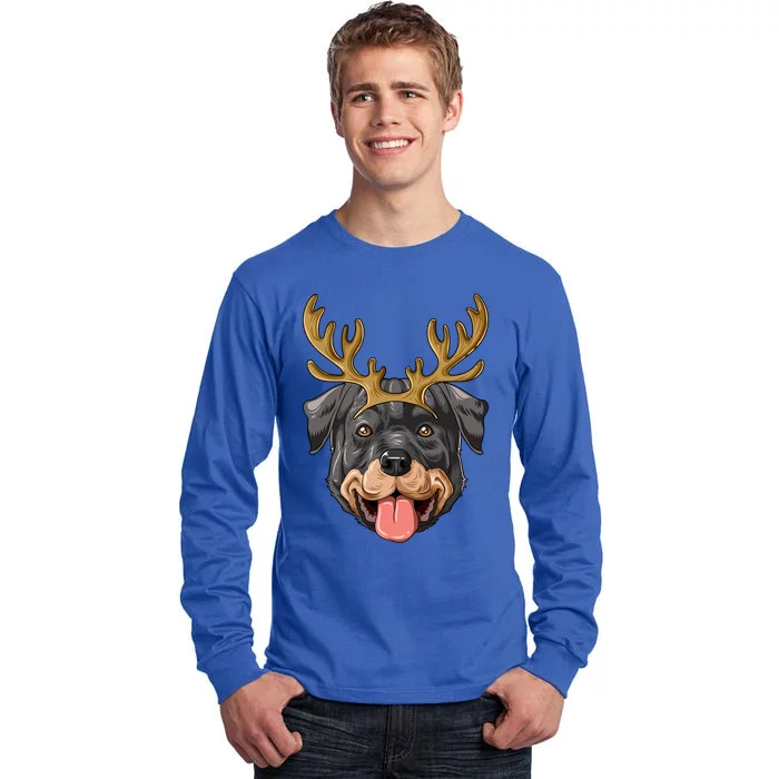 Rottweiler Reindeer Antlers Christmas Rottweiler Gift Tall Long Sleeve T-Shirt