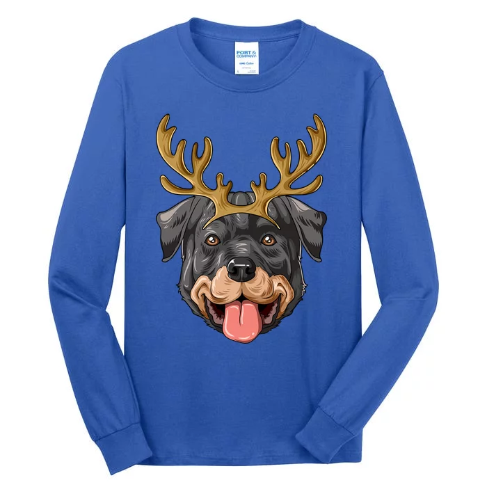 Rottweiler Reindeer Antlers Christmas Rottweiler Gift Tall Long Sleeve T-Shirt