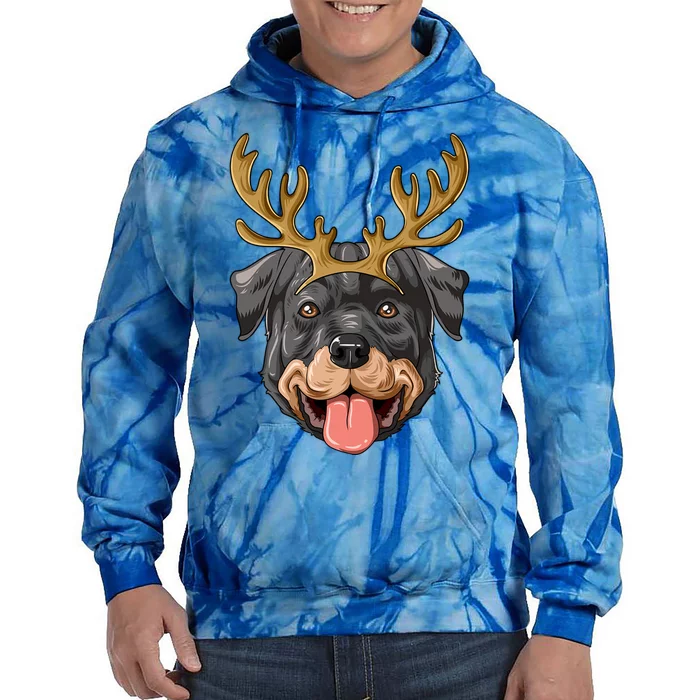 Rottweiler Reindeer Antlers Christmas Rottweiler Gift Tie Dye Hoodie