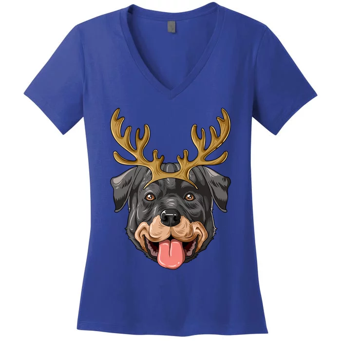 Rottweiler Reindeer Antlers Christmas Rottweiler Gift Women's V-Neck T-Shirt