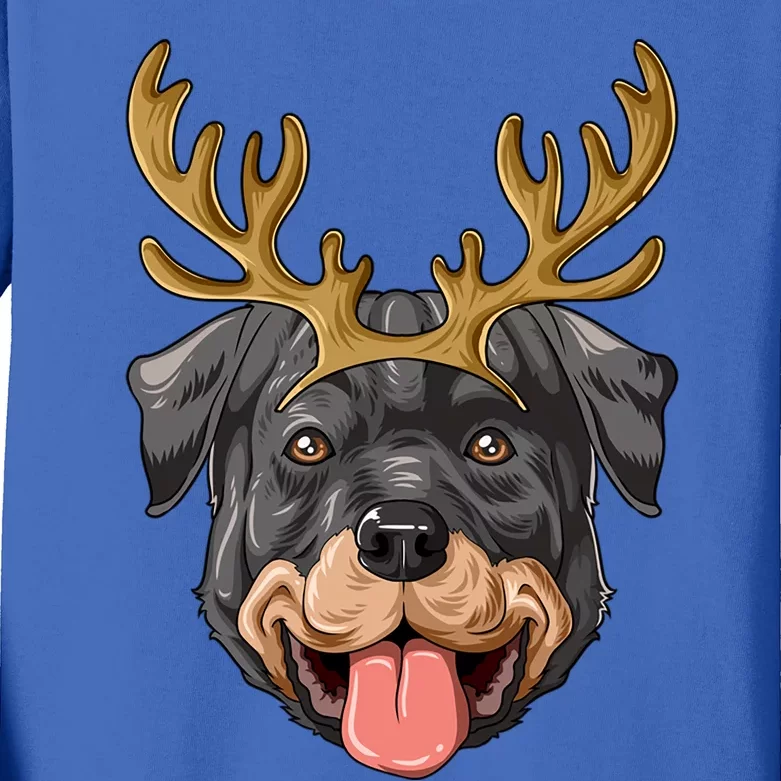 Rottweiler Reindeer Antlers Christmas Rottweiler Gift Kids Long Sleeve Shirt