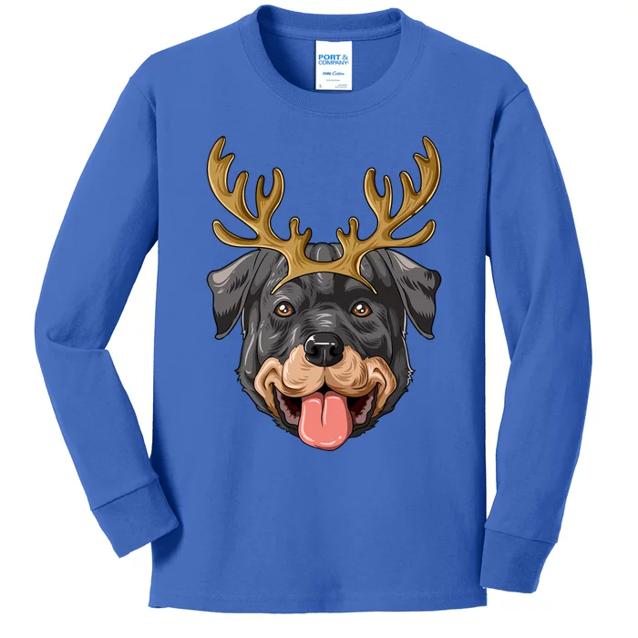 Rottweiler Reindeer Antlers Christmas Rottweiler Gift Kids Long Sleeve Shirt