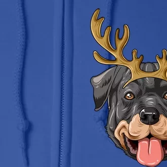 Rottweiler Reindeer Antlers Christmas Rottweiler Gift Full Zip Hoodie