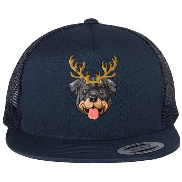 Rottweiler Reindeer Antlers Christmas Rottweiler Gift Flat Bill Trucker Hat