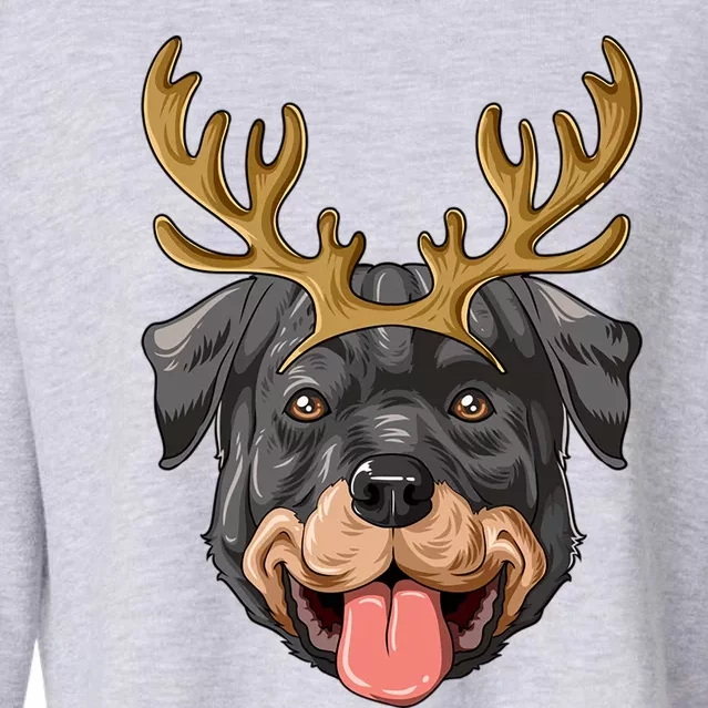 Rottweiler Reindeer Antlers Christmas Rottweiler Gift Cropped Pullover Crew