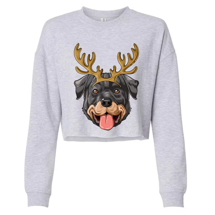 Rottweiler Reindeer Antlers Christmas Rottweiler Gift Cropped Pullover Crew