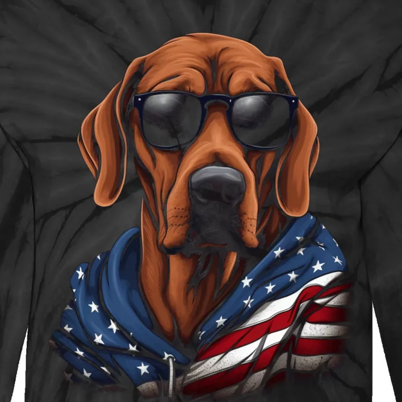 Rhodesian Ridgeback American Flag USA Tee 4th July Gifts Tie-Dye Long Sleeve Shirt