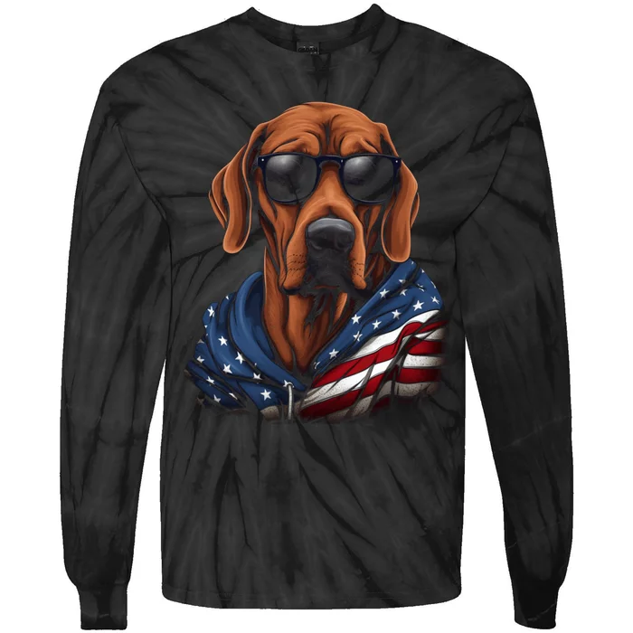 Rhodesian Ridgeback American Flag USA Tee 4th July Gifts Tie-Dye Long Sleeve Shirt