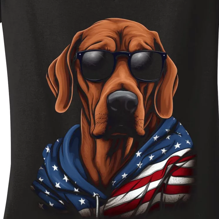 Rhodesian Ridgeback American Flag USA Tee 4th July Gifts Women's V-Neck T-Shirt