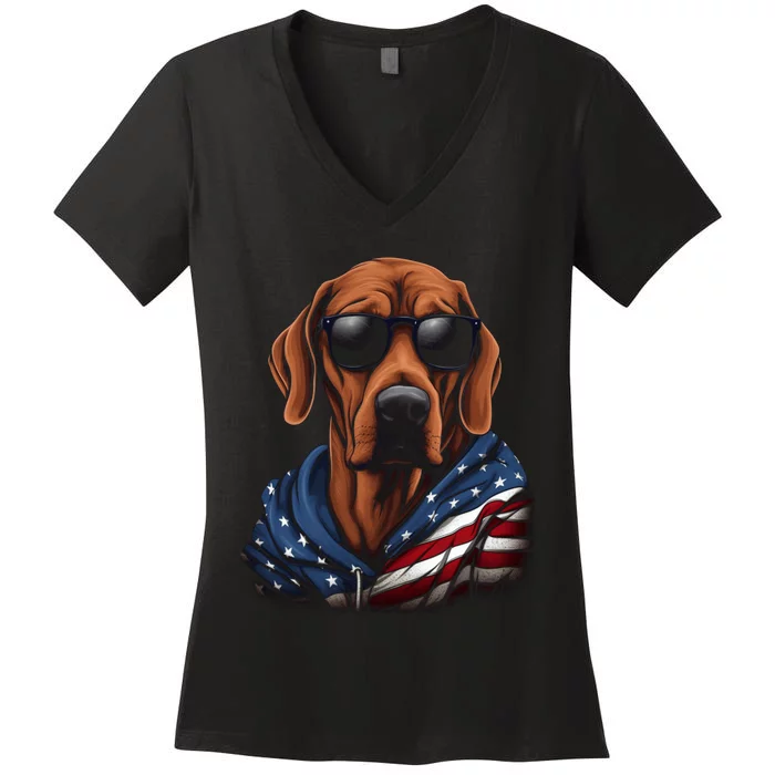 Rhodesian Ridgeback American Flag USA Tee 4th July Gifts Women's V-Neck T-Shirt