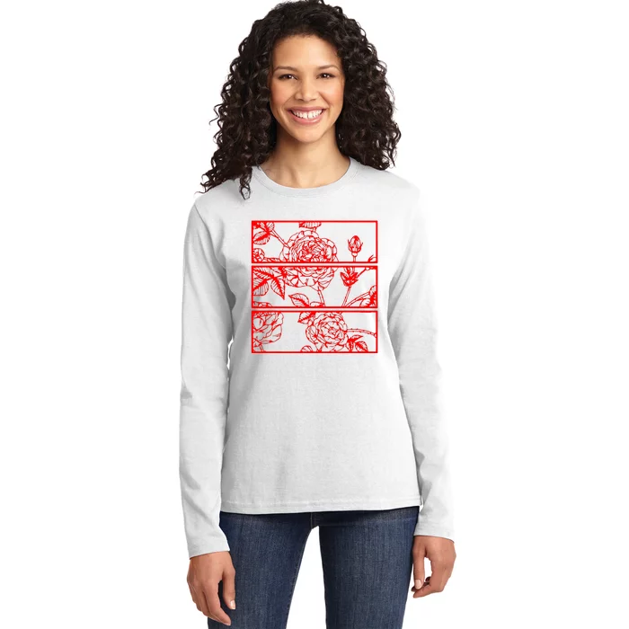 Red Roses Aesthetic Grunge Soft Goth Ladies Long Sleeve Shirt