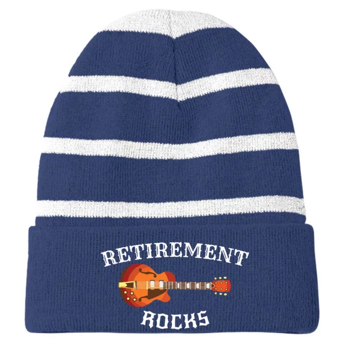 Retirement Rocks Acoustic Guitar Old Rockers Gift Striped Beanie with Solid Band