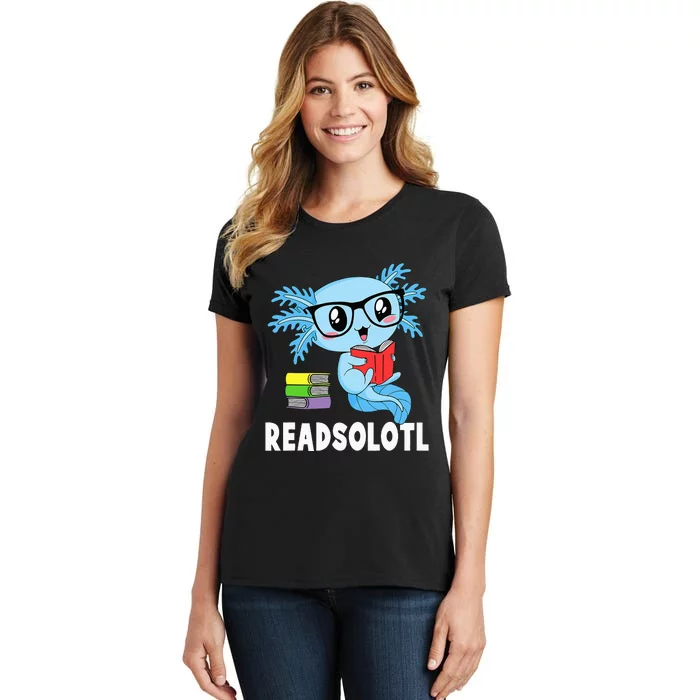 Readsolotl Read Book Funny Kawaii Blue Axolotl Reading Books Women's T-Shirt