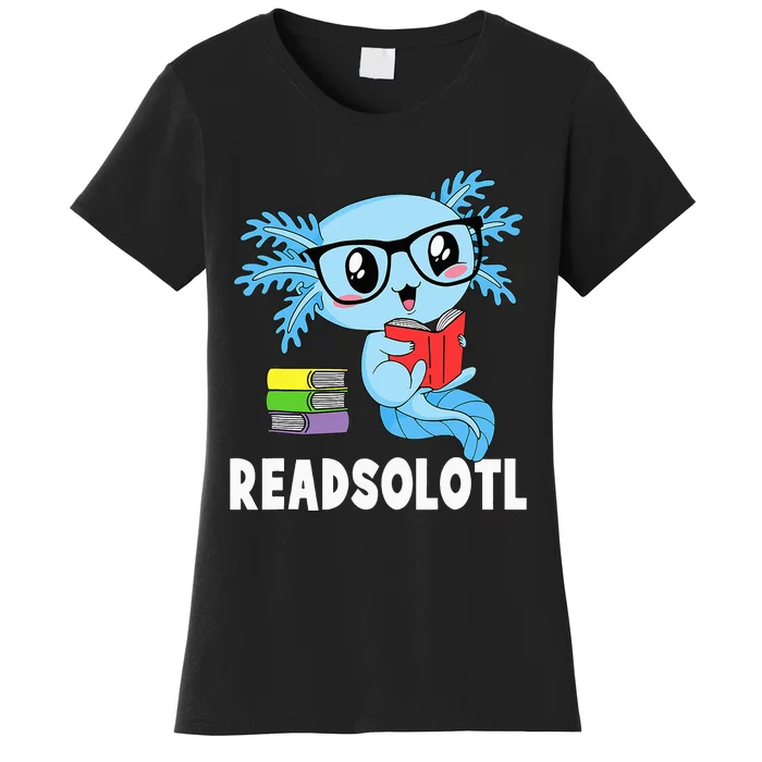 Readsolotl Read Book Funny Kawaii Blue Axolotl Reading Books Women's T-Shirt