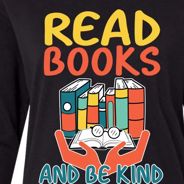 Retro Read Books And Be Kind Reading Lovers Bookish Bookworm Gift Womens Cotton Relaxed Long Sleeve T-Shirt