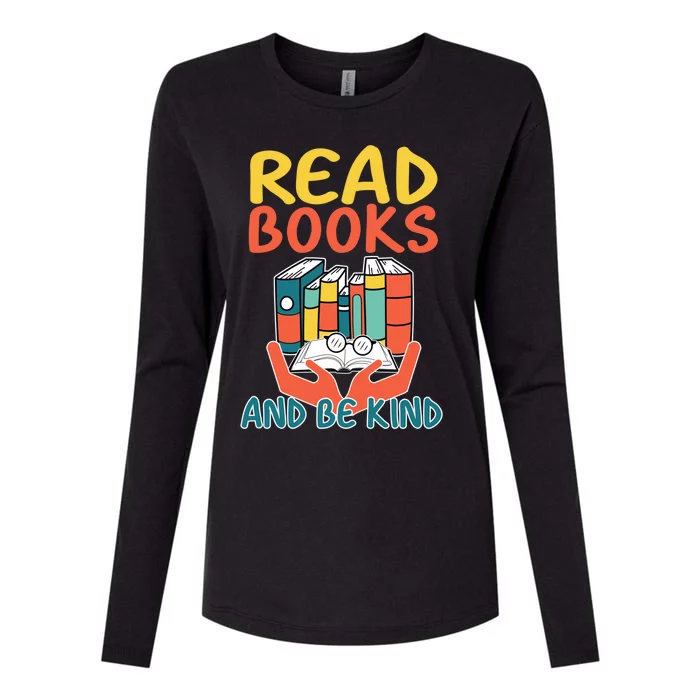 Retro Read Books And Be Kind Reading Lovers Bookish Bookworm Gift Womens Cotton Relaxed Long Sleeve T-Shirt