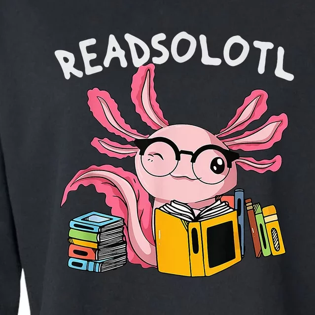 readsolotl read book axolotl reading fish books lizard Cropped Pullover Crew