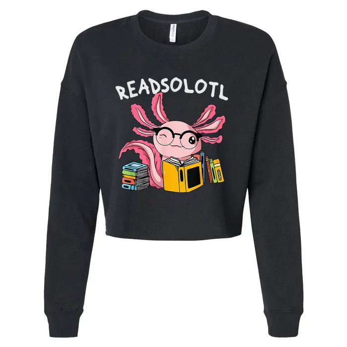 readsolotl read book axolotl reading fish books lizard Cropped Pullover Crew