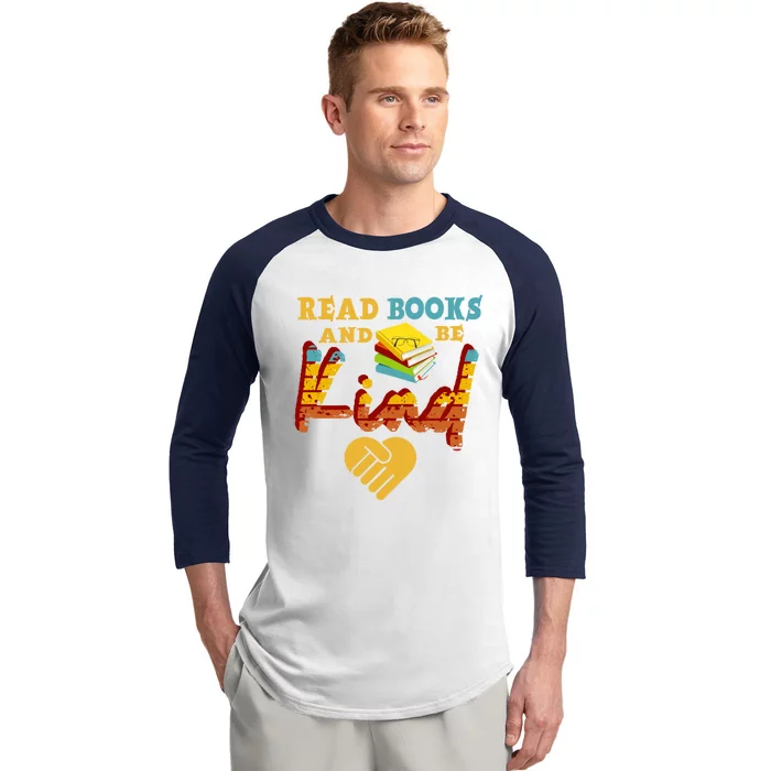 Retro Read Books And Be Kind Reading Lovers Bookish Bookworm Gift Baseball Sleeve Shirt