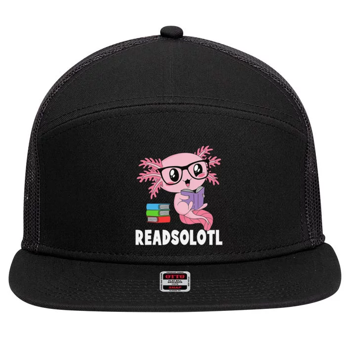 Readsolotl Read Book Funny Kawaii Pink Axolotl Reading Books 7 Panel Mesh Trucker Snapback Hat