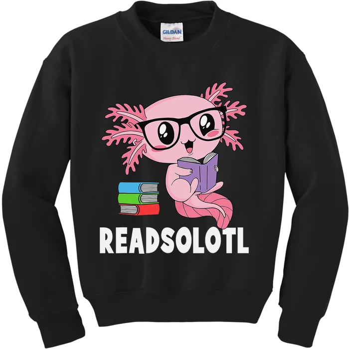 Readsolotl Read Book Funny Kawaii Pink Axolotl Reading Books Kids Sweatshirt