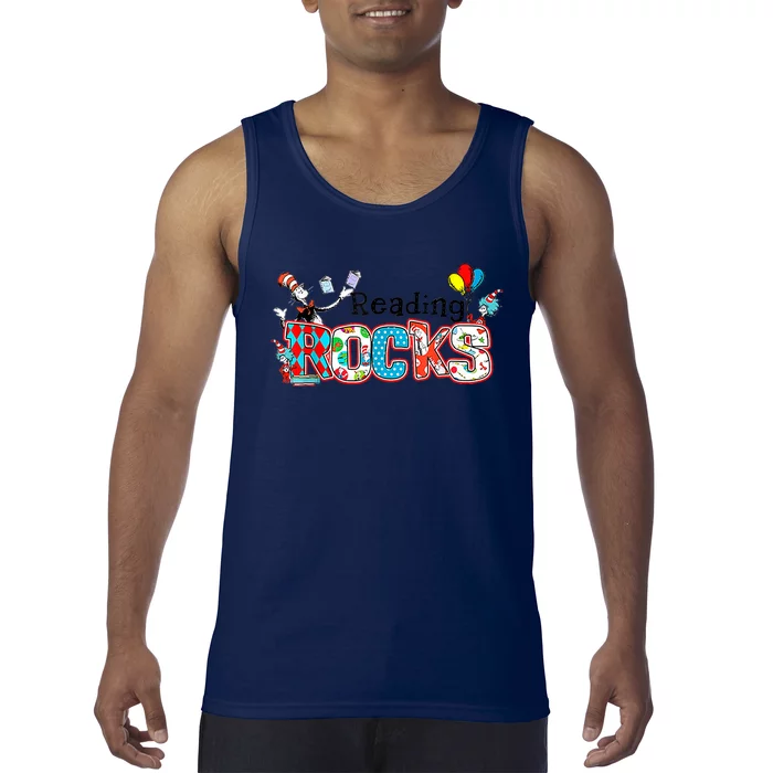 Reading Rocks Cat In Hat Tank Top