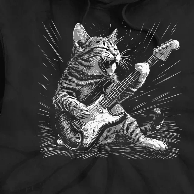 Rock & Roll Cat Playing Guitar Funny Cats Guitarist Music Tie Dye Hoodie